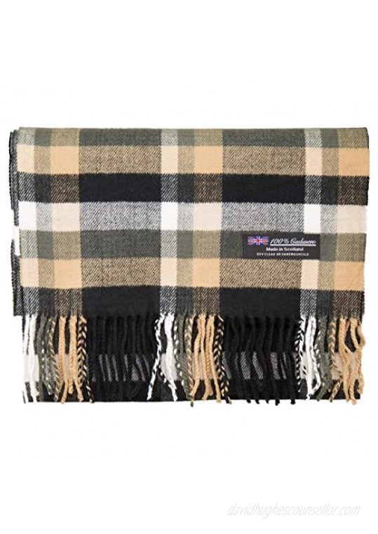 100% Cashmere Scarf Made in Scotland Wool Buffalo Tartan Windowpane Check Plaid