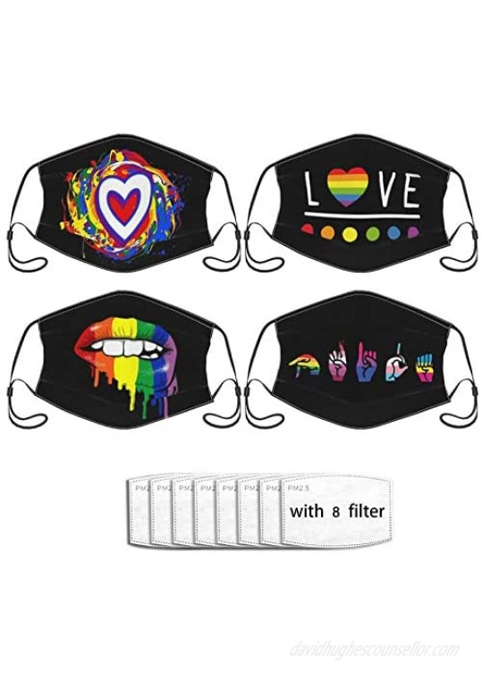 4pcs LGBT Face Mask Washable Adjustable Balaclava Reusable Fashion Scarves For Unisex With 8 Pcs Filters