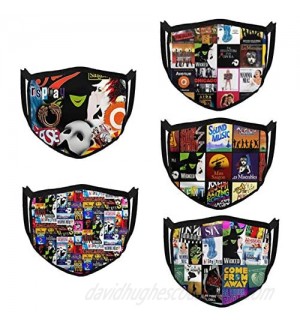 5pcs Broadway Musical Collage Face Mask Reusable Washable Cloth Mouth Cover For Men Women