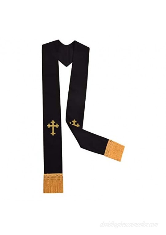 BLESSUME Clergy Black Stole Cross Embroidered 1pc