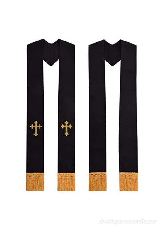 BLESSUME Clergy Black Stole Cross Embroidered 1pc