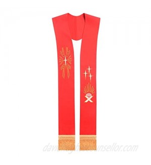 BLESSUME Red Clergy stole IHS Stole with Tassels