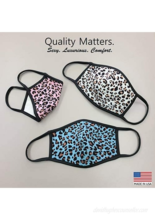 Cameleon Cover - Made in USA - Cheetah Fashion Face Mask Covering Washable Cotton Double Layer - 3 Pack (Adult Cheetah Assorted)