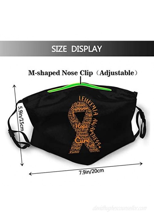 Hope Fight Leukemia Awareness Face Mask Washable & Adjustable Fashion Unisex Outdoor Earloops Bandana With 2 Pcs Filters
