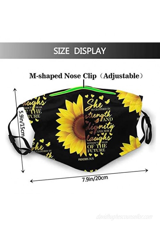 Light Smile Sunflower Face Mask Washable Reusable Face Bandanas Balaclava For Men Women With 2 Pcs Filters