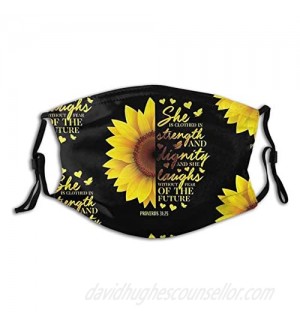 Light  Smile Sunflower Face Mask Washable Reusable Face Bandanas Balaclava For Men Women With 2 Pcs Filters
