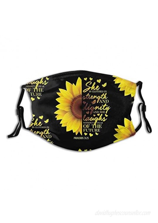Light Smile Sunflower Face Mask Washable Reusable Face Bandanas Balaclava For Men Women With 2 Pcs Filters