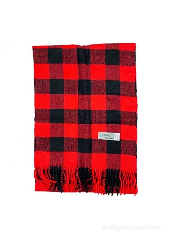 Plum Feathers Plaid Check and Solid Cashmere Feel Winter Scarf