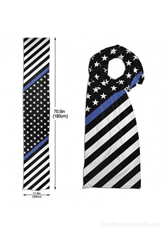Thin Blue Line American Flag Winter Scarf Long Fashion Scarf Shawl Wrap Scarf Scarvess with Tassel for Men Women