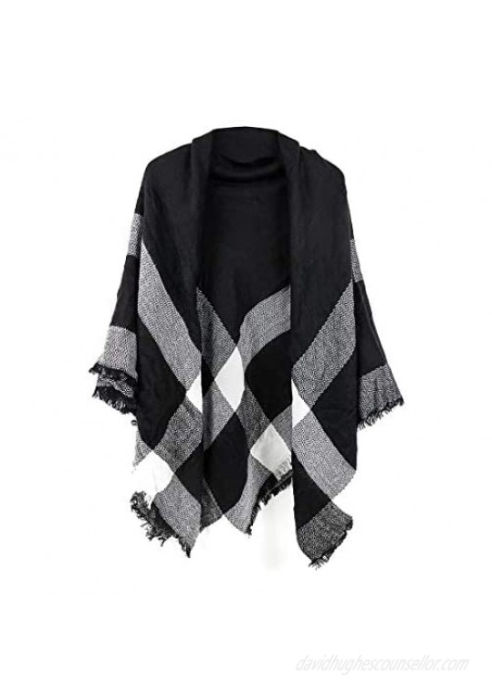 Women's Plaid Blanket Scarf Wrap Stripe Shawl Checked Scarves Tartan Pashmina Cape