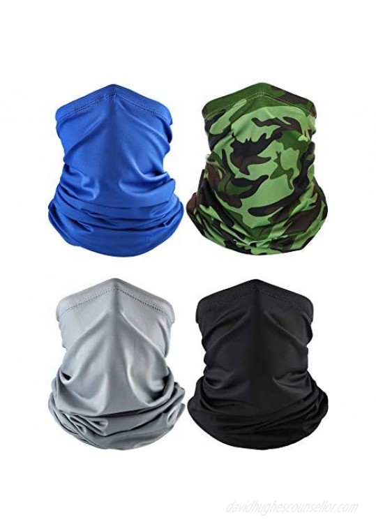4 Pieces Summer Face Cover Neck Gaiter Cooling Sunblock Face Scarf (Black  Grey  Royal Blue  Camo Army Green)