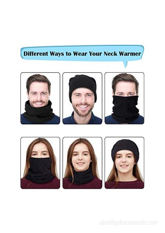 Blulu 4 Pieces Neck Warmer Ear Warmer Fleece Neck Gaiter Windproof Skiing Hiking Cycling Warmer for Adults and Kids (Color Set 2)