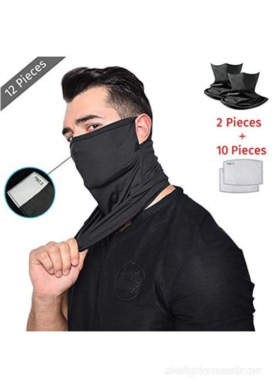 Cotton Neck Gaiter with Pocket Ear Loops Bandanas Scarf for Men and Women-12 Pack…
