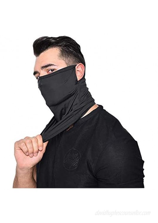 Cotton Neck Gaiter with Pocket  Ear Loops Bandanas Scarf for Men and Women-12 Pack…