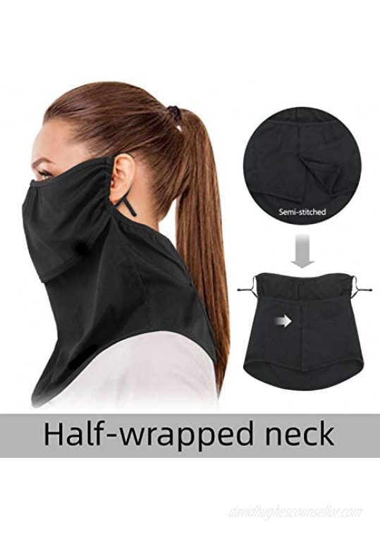 FOREGOER Neck Gaiter Ear Loops UPF50 Adjustable Cool Breathable Face Cover Black
