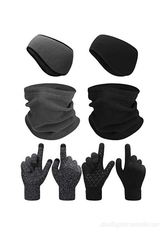 SATINIOR 6 Pieces Ear Warmer Headband Warmer Face Mask Fleece Neck Gaiter Touch Screen Winter Knit Gloves for Men and Women