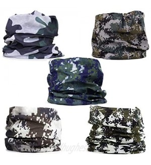 ShieldSolo Camo Neck Gators Mouth Cover - Camo Neck Gaiter and Camo Bandanas Head Wrap Neck Gaiter for Motorcycling  Hunting  Fishing  Hiking  5 Pack
