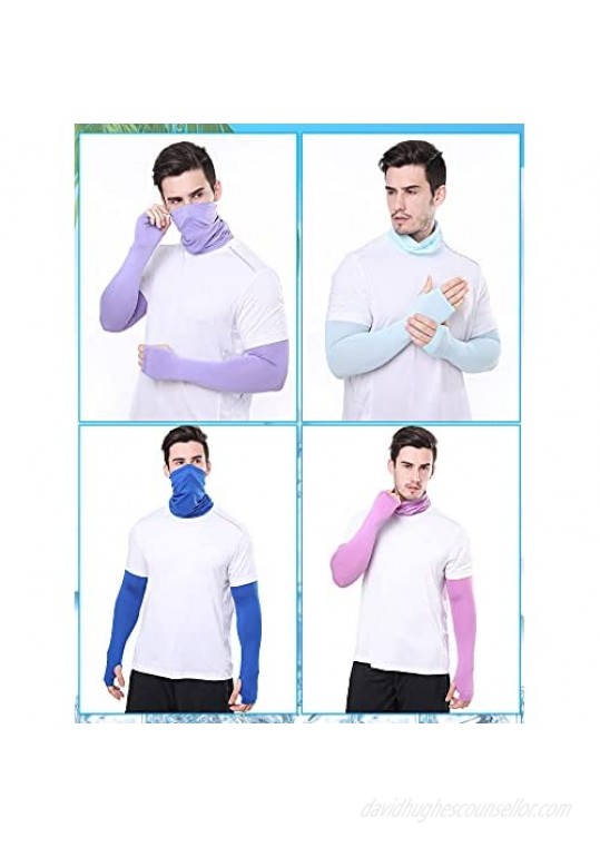 12 Sets UV Protection Face Covering Neck Gaiter Scarf and Ice Silk Cooling Arm Sleeves UV Sun Protection Cooling Sleeves Summer Face Bandana Sunscreen Arm Covers Sets for Outdoor Sports 12 Colors