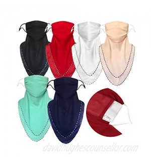 2 or 4 or 6 Pack Women Face Scarf Mask Chiffon Face Covers Filter Pocket Balaclava with Ear Loop and Snap