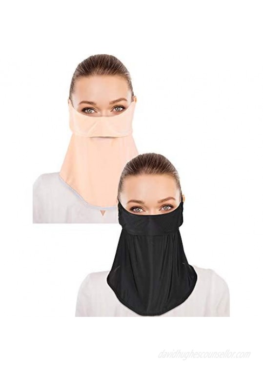 2 Pieces Unisex Sun Protective Face Bandana Women UV Protection Face Scarf for Summer Outdoor Activities (Black  Skin Color)