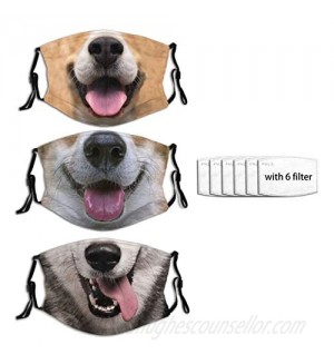 2pcs Dog-Animal Face Mask With 4 Filter Washable Face Balaclava Windproof Dustproof Adjustable Mask Unisex