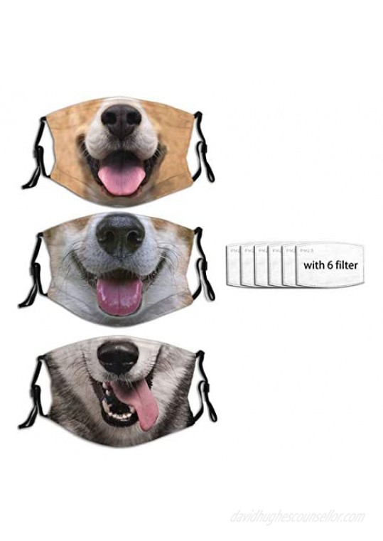 2pcs Dog-Animal Face Mask With 4 Filter Washable Face Balaclava Windproof Dustproof Adjustable Mask Unisex