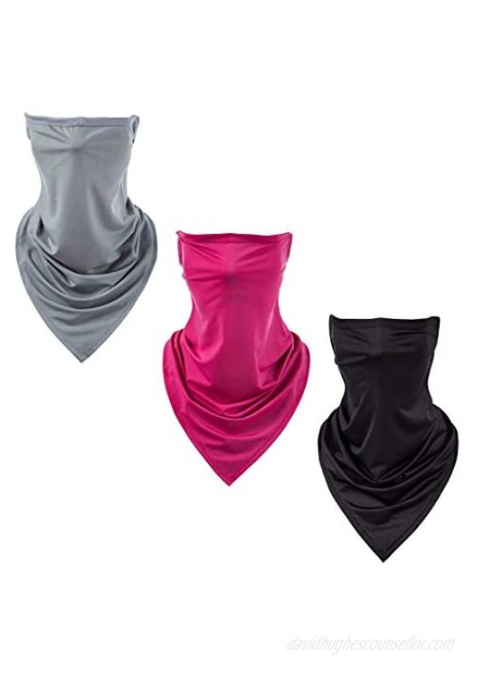 3 Pack Face Bandana Neck Gaiter with Ear Loops Reusable Washable Triangle Cloth Scarf Balaclava for Women Men