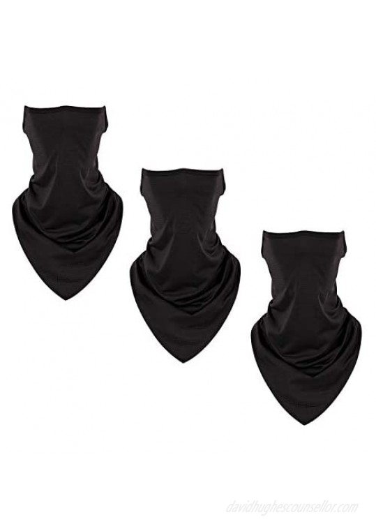 3 Pack Face Scarf Bandanas with Ear Loops Neck Gaiters UV Sun Protection Reusable for Women Men