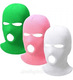 3 Pieces 3-Hole Knitted Full Face Cover Adult Balaclava Warm Knit Ski Face Cover Thermal Knitted Head Wrap for Men Women
