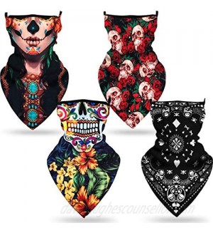 4 Pieces Face Bandana Ear Loops Balaclava Face Covers Neck Gaiter Scarf for Outdoors Sports
