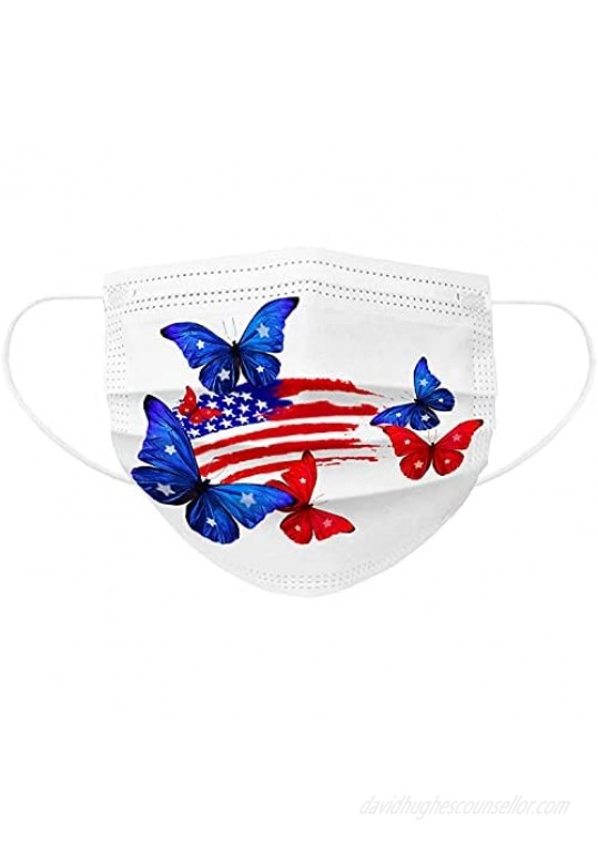 50PCS Adults Butterfly Printed Disposable 3-Ply Fashion Face Coverings for Outdoor Office American Flag