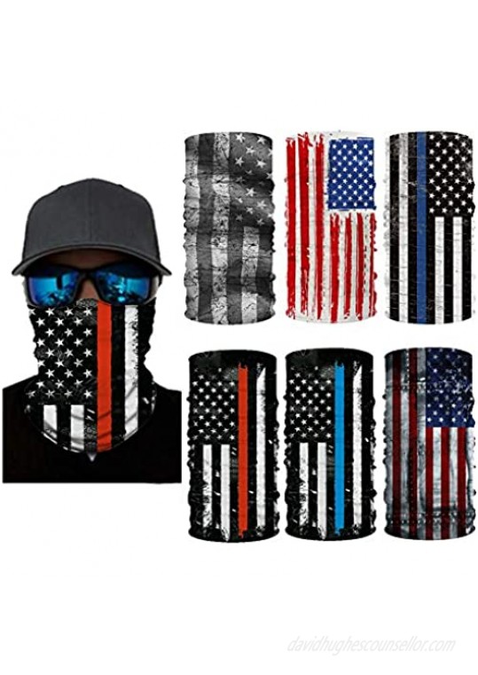 6 Pcs USA Flag Face Masks Headwear  Unisex Face Cover Shield Bandanas Balaclavas