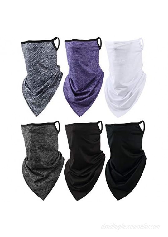 6 Pieces Bandana Neck Gaiter Face Scarf Ear Loops Balaclava Men Women Cycling Accessories for Dust Wind UV Protection