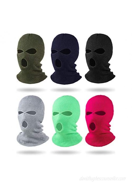 6 Pieces Beanie Face Covering Winter Balaclava 3-Hole Knitted Ski Full Face Covering for Winter Outdoor Sports