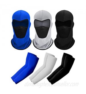 6 Pieces Summer Balaclava Full Face Cover and Cooling Arm Sleeves  UV Protection Breathable Neck Gaiter Head Wraps Ice Silk Arm Cover Set for Women Men