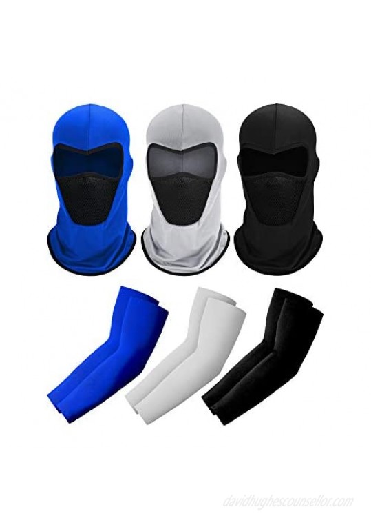 6 Pieces Summer Balaclava Full Face Cover and Cooling Arm Sleeves  UV Protection Breathable Neck Gaiter Head Wraps Ice Silk Arm Cover Set for Women Men