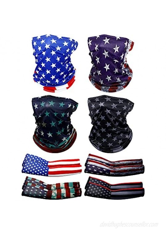 8 Pieces American Flag Neck Gaiter 4th of July Independence Day Stars Stripes Arm Sleeves Windproof Sunscreen Breathable for Men Women