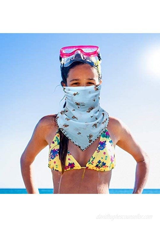 9 Pieces Women Sun Protection Face Cover Chiffon Ear Loops Bandana Neck Gaiter Printed Scarf Balaclava Neck Covers