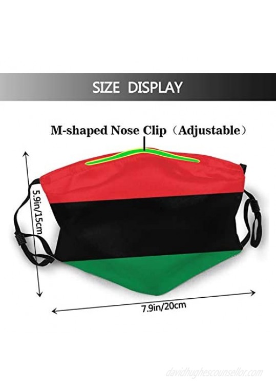 African American Flag Red Black and Green Face Mask Reusable Washable Adjustable Masks with Filters for Men Women