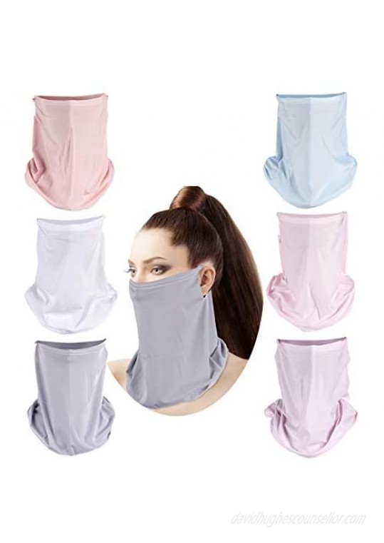 Apipi 6 Pcs Sun Protection Cooling Face Mask- Summer Silk Face Cover Women Multifunction Neck Gaiter UV Protection Scarves Breathable Sun Proof Scarves with Ear Hook for Outdoor Hiking Dustproof
