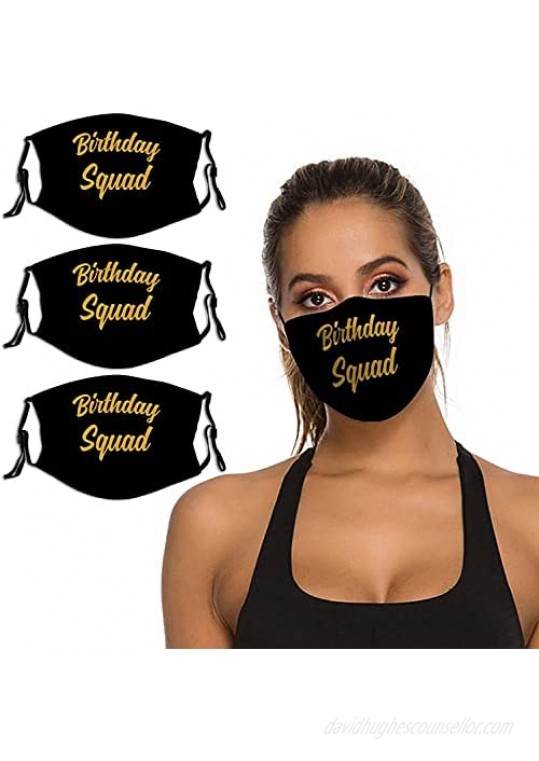 Birthday Squad 3PCS Face Mask with Adjustable Ear Loops Nose Clip Reusable mask
