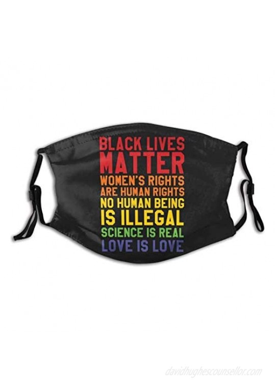 Black Lives Matter BLM Face Mask Scarf  Washable Reusable Adjustable Bandana with Filters  for Adult Women & Men