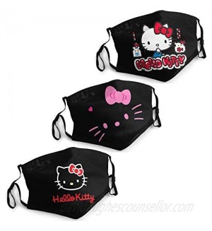 Hello Kitty Face Mask Balaclava 3PCS Face Cover Mask with 6 Filters Washable Adjustable Available for Men and Women Adults