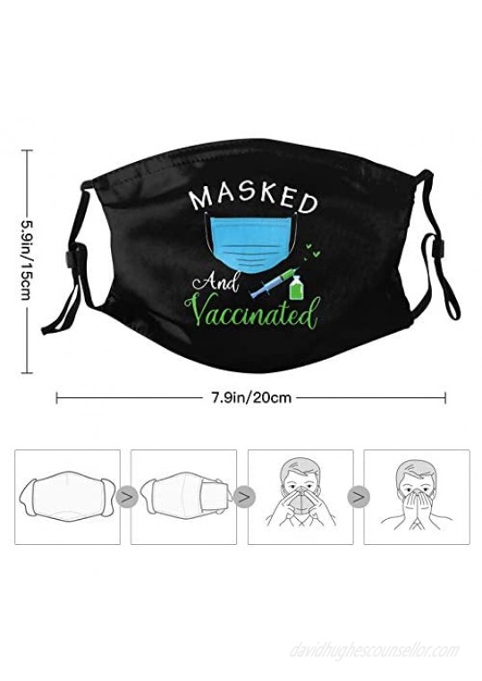 Masked and Vaccinated Face Mask Unisex Reusable Windproof Anti-Dust Bandanas Neck Gaiter with Filters Balaclava for Camping Black