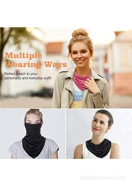 MoKo Scarf Mask Bandana with Ear Loops 3 Pack Neck Gaiter Balaclava with Filter Pocket UV Sun Protection Face Mask for Dust Wind Motorcycle Cycle Bandana Headband for Women Men