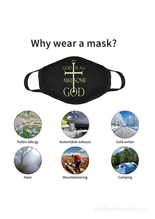 My God is an Awesome God Christian Religious Face Mask Bandana Earloop Mouth Face Cover for Adult Reusable Men Women 5 Pack