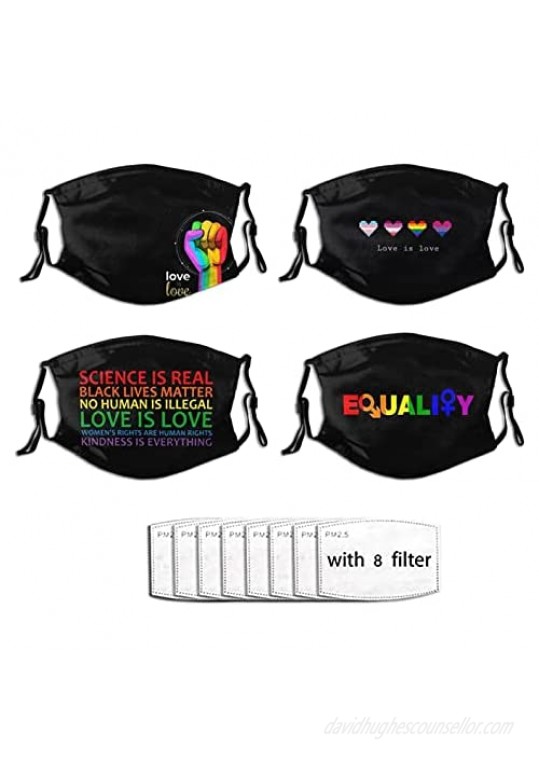 Rainbow LGBTQ Pride 4 Pcs Face Summer Cover Gay Style Mask Soft Cool with 8 Filters Breathable Washable Anti Dust