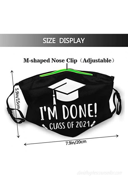 Senior 2021 Face Mask Graduation Mask Reusable Washable Balaclavas with 2 Pcs Filters