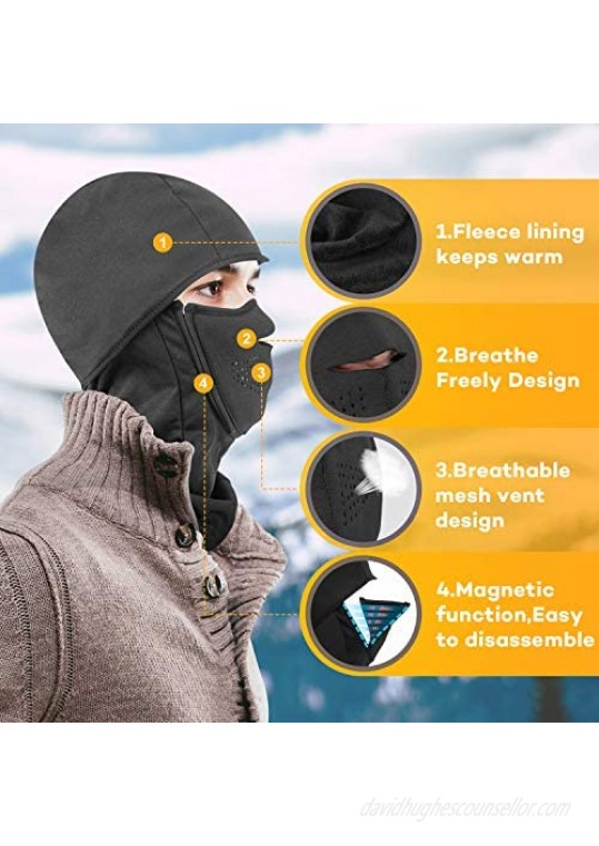 ZERDOCEAN Cold Weather Balaclava Ski Mask Winter Windproof Fleece Thermal Motorcycle Face Mask Magnetic Design Neck Warmer Black