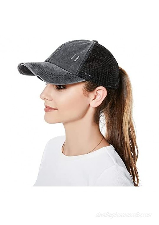 Criss Cross Ponytail Baseball Cap for Womens Men Adjustable Dad Trucker Mesh Hat